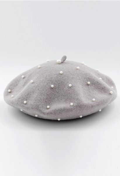 Berretto fatto a mano in misto lana perla in grigio