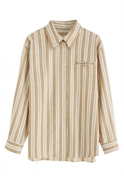 Camicia button down a righe verticali color marrone chiaro