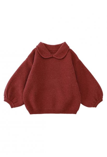 Maglione con maniche a sbuffo con colletto per bambole in rosso per bambini