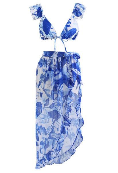 Set copri bikini con cinturino svolazzante Rainforest Vibe in blu