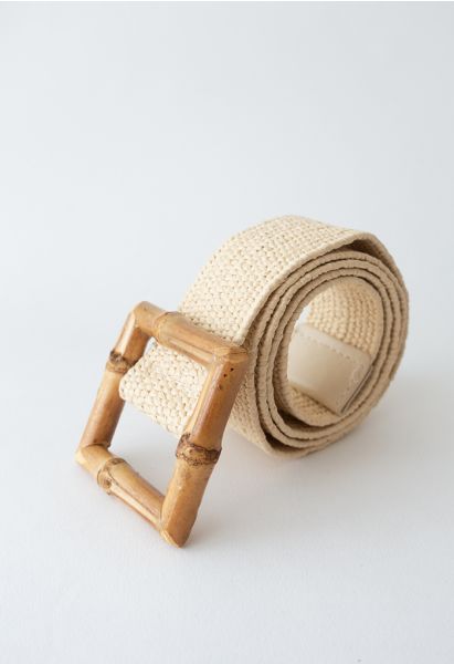 Cintura in paglia elastica con fibbia in bambù quadrata