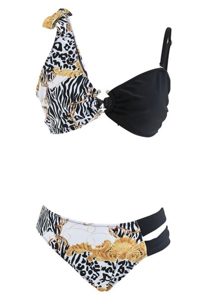 Set bikini impiombato con stampa leopardata con nodo a nodo