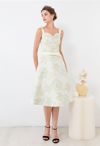 Squisito vestito longuette jacquard in rilievo floreale