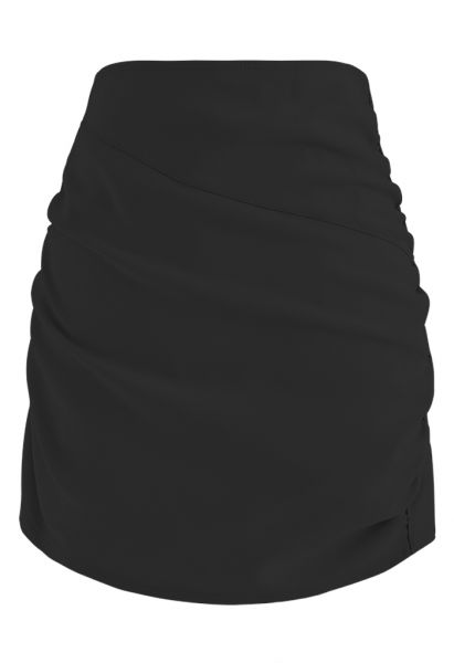 Minigonna con patella incrociata increspata in nero