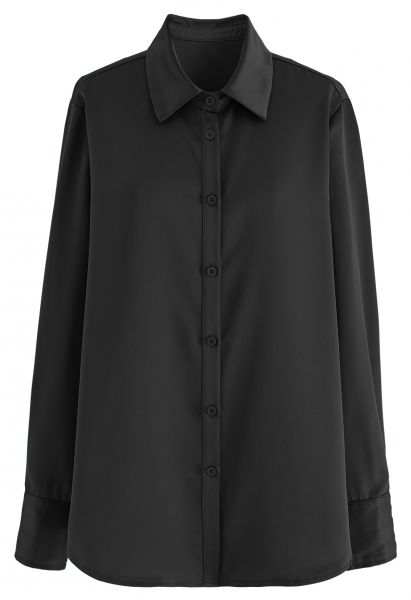Camicia abbottonata con finitura satinata in nero