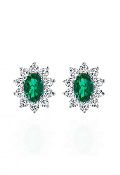 Orecchini a perno con gemme di smeraldo ovali floreali