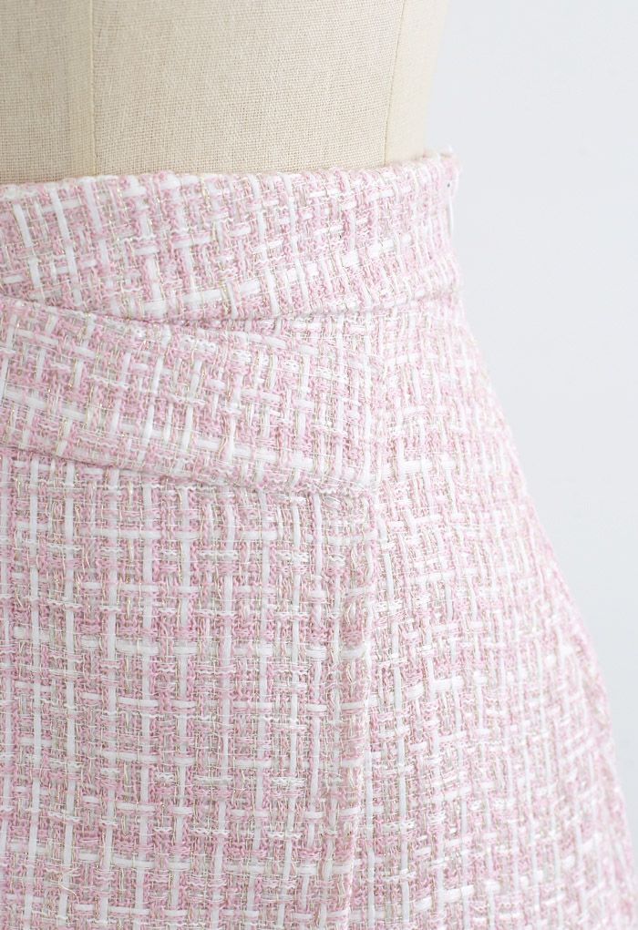 Minigonna asimmetrica in tweed rosa