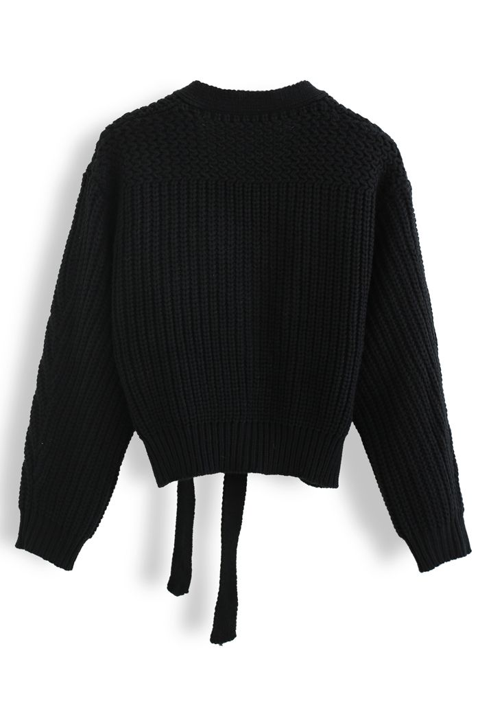 Avvolgere il maglione in maglia pesante Bowknot in nero