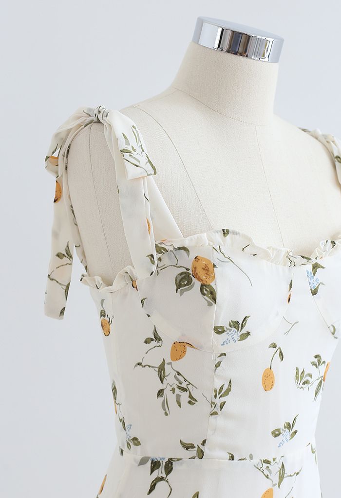 Mini abito con laccetti e laccetti stampati con rami di limone Cutie