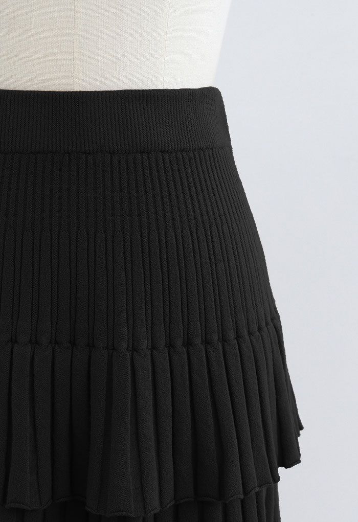 Minigonna in maglia plissettata a strati nera