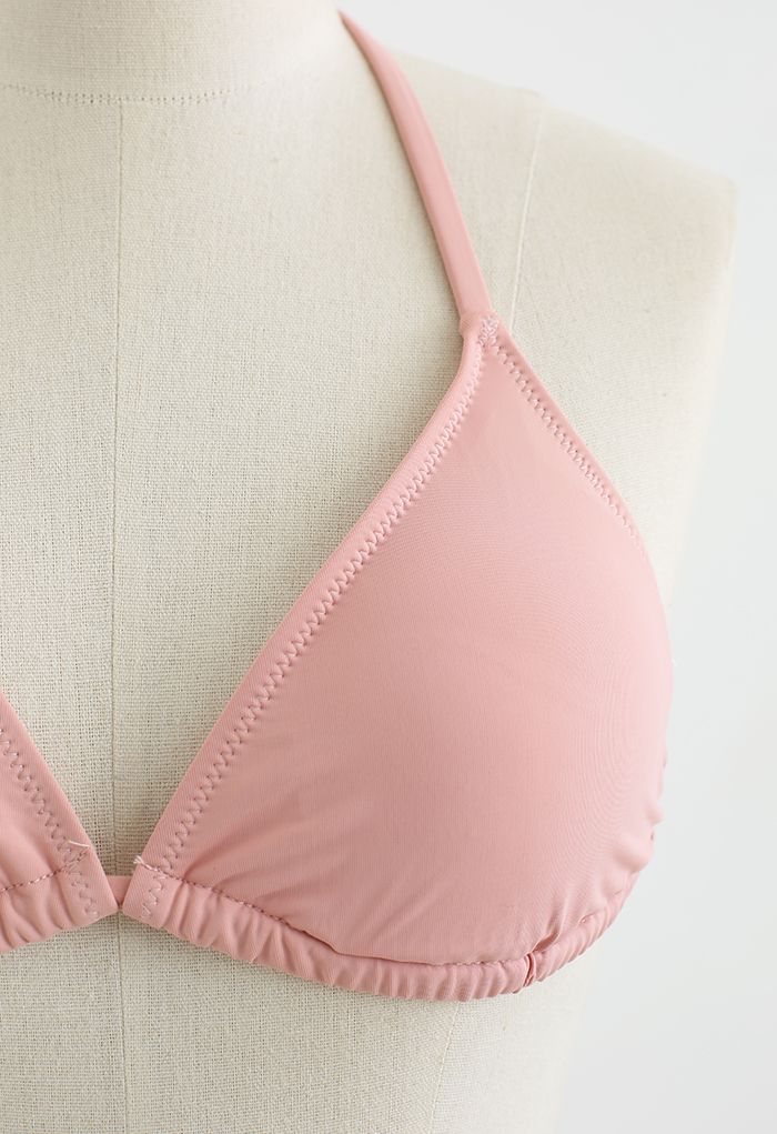 Set bikini a vita alta con scollo all'americana rosa nudo