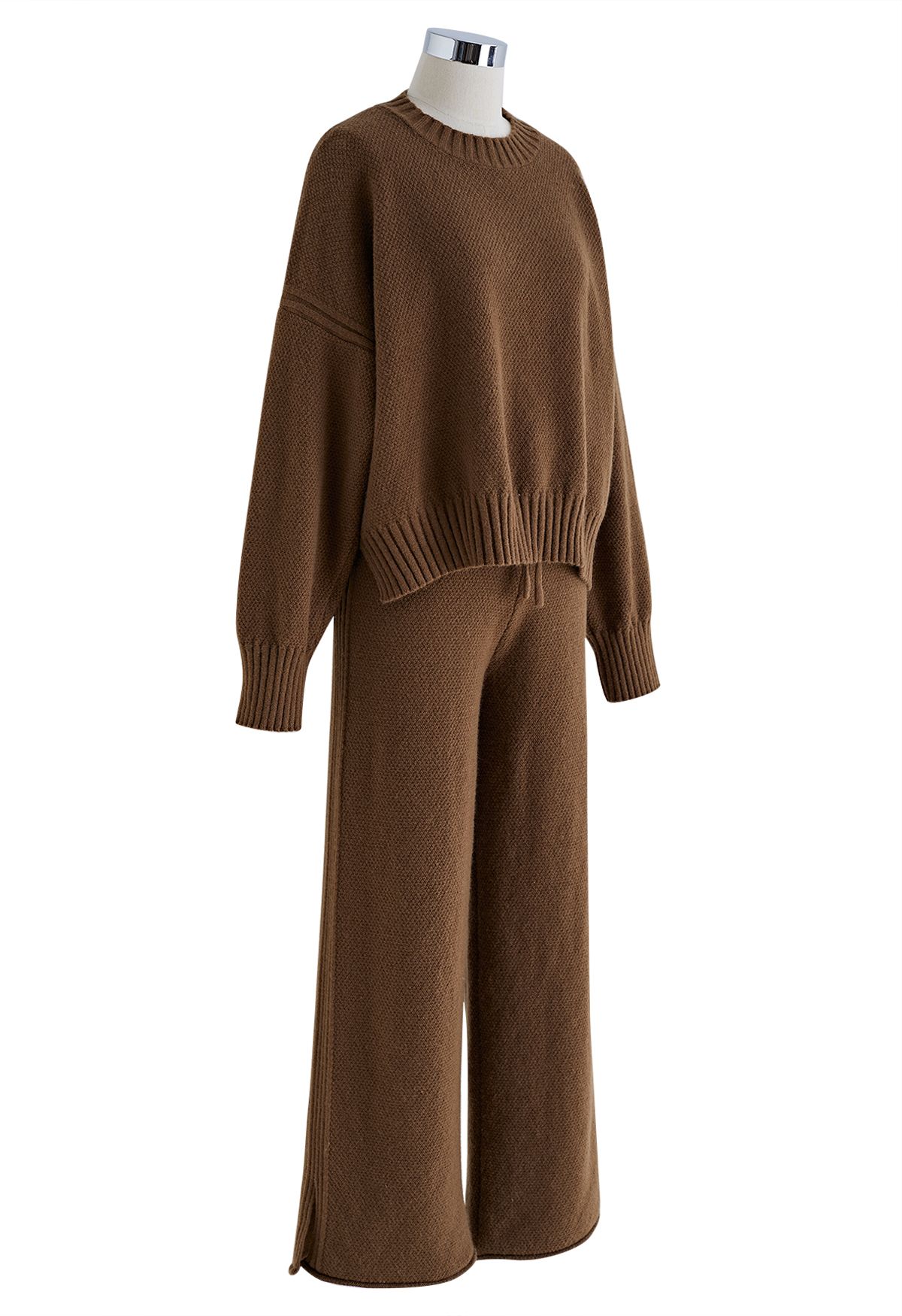 Set di maglione Hi-Lo a maglia waffle e pantaloni a gamba larga in marrone
