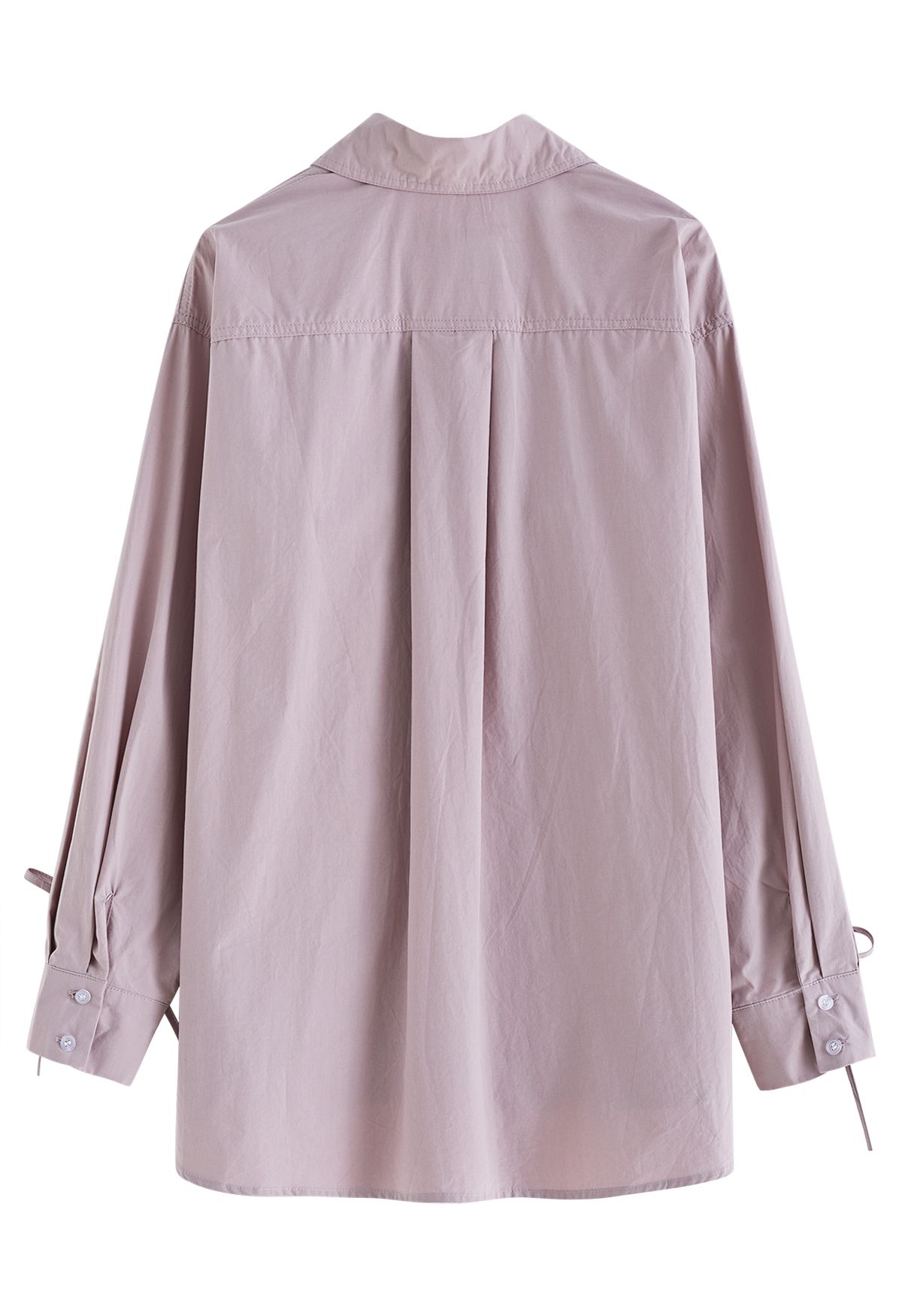 Camicia in cotone abbottonato con maniche a coulisse in rosa antico