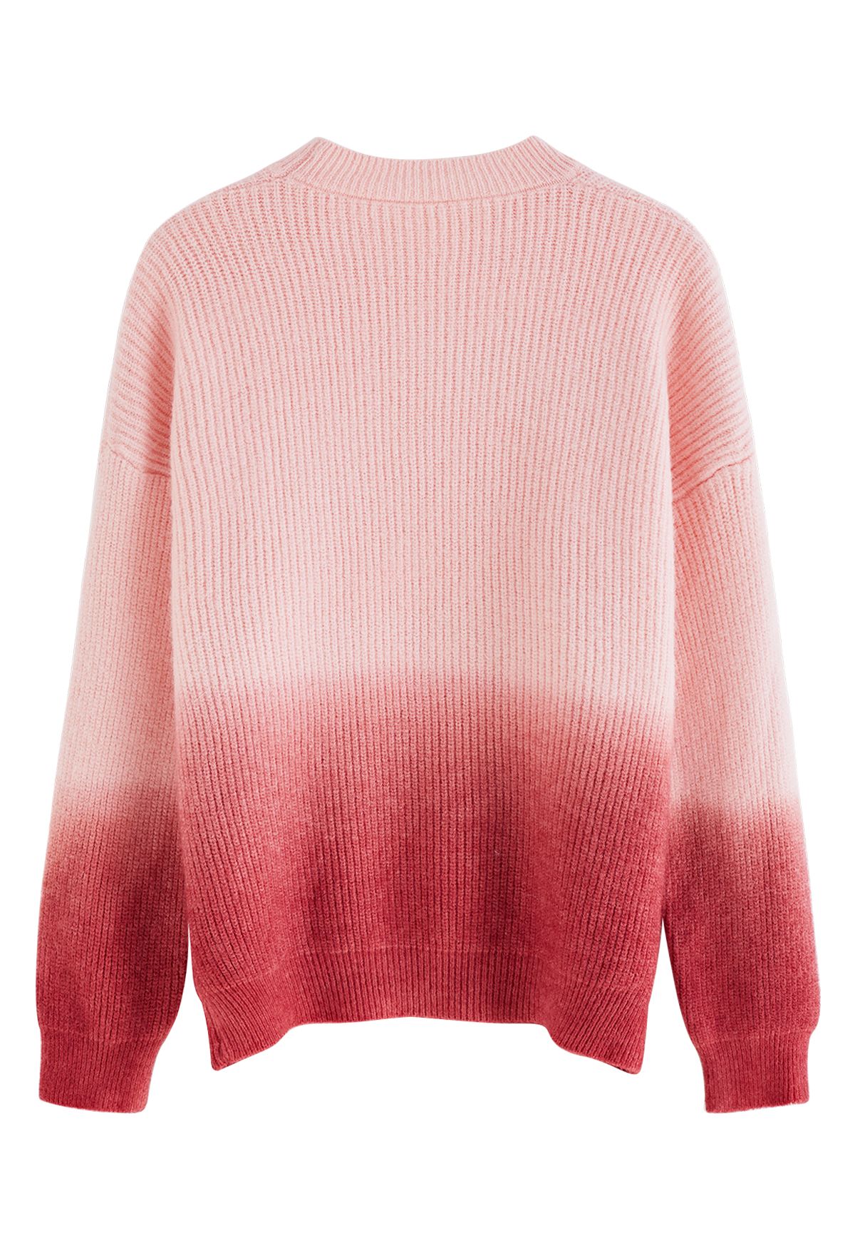 Maglione in maglia a coste con scollo tondo Ombre in rosa