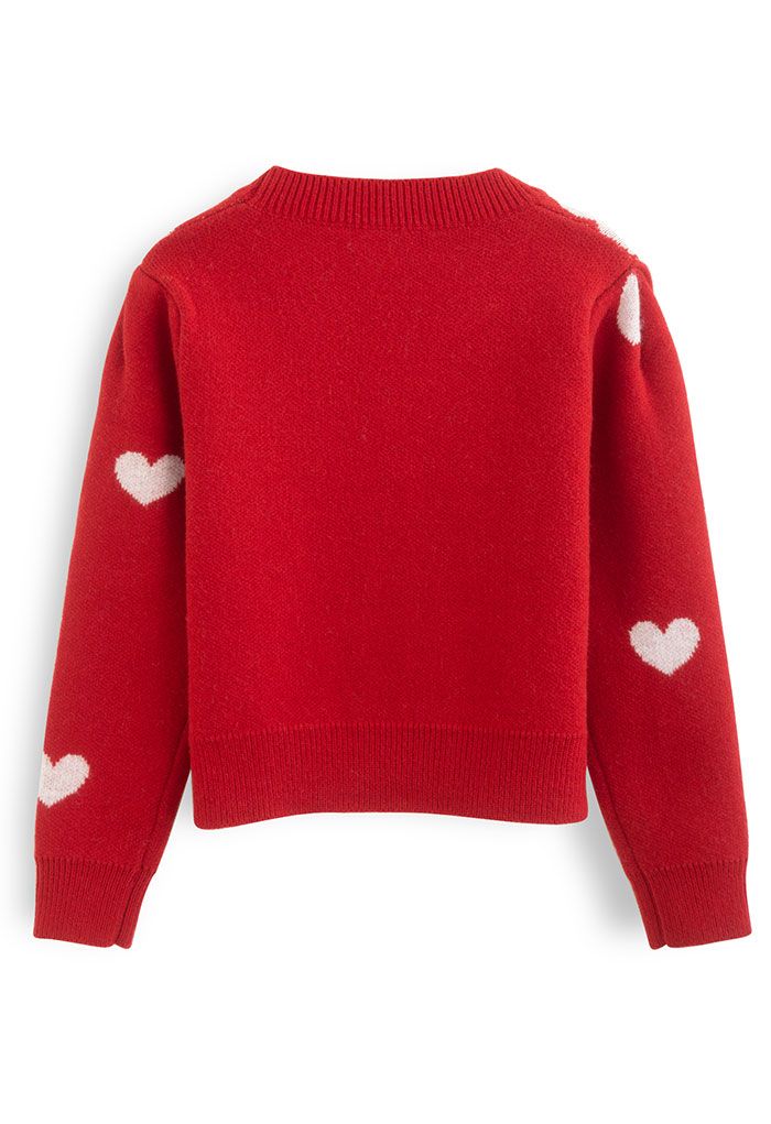 Cardigan corto in maglia a cuore morbido in rosso