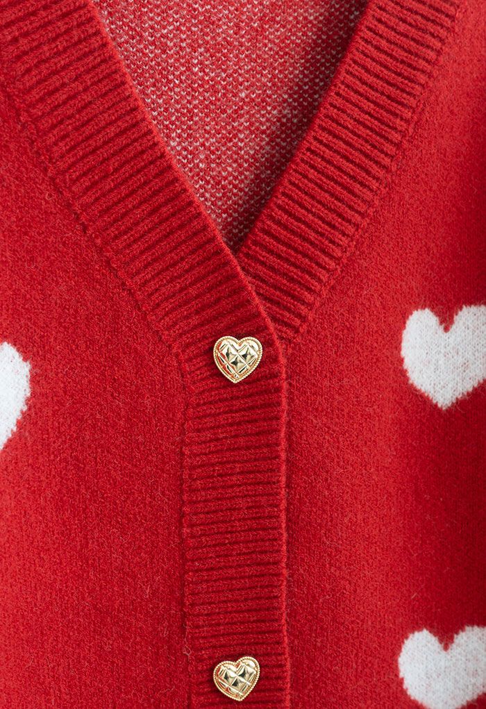 Cardigan corto in maglia a cuore morbido in rosso