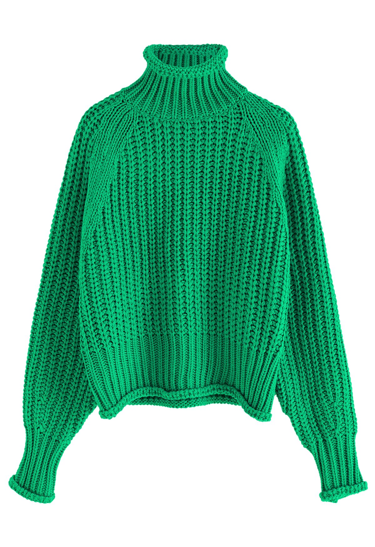 Maglione a collo alto in maglia pesante in verde