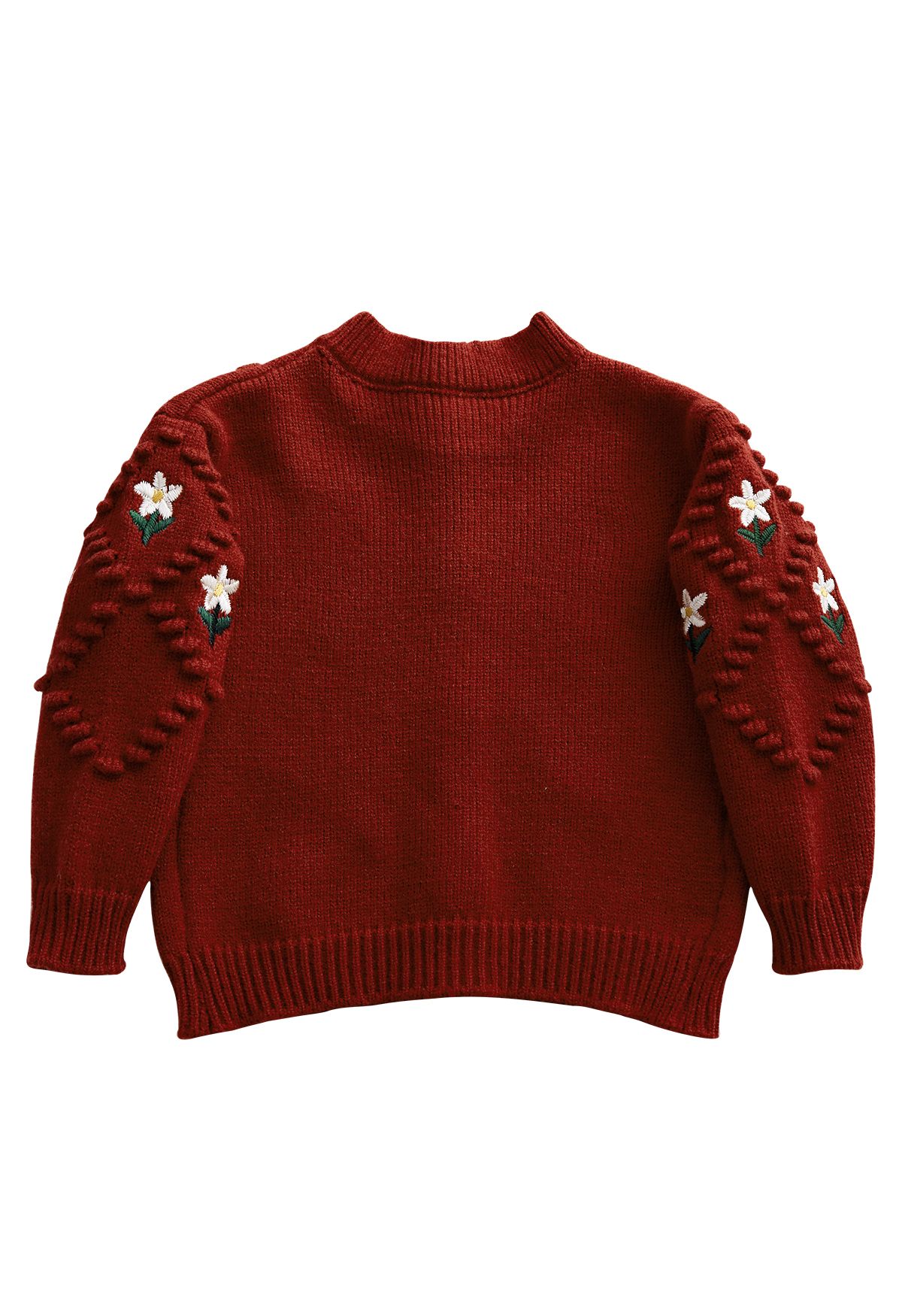 Cardigan lavorato a maglia con motivo floreale a pois per bambini in bordeaux