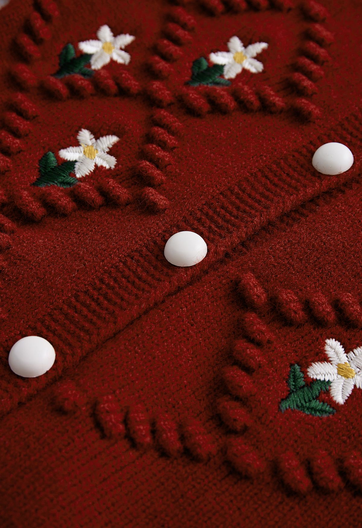 Cardigan lavorato a maglia con motivo floreale a pois per bambini in bordeaux