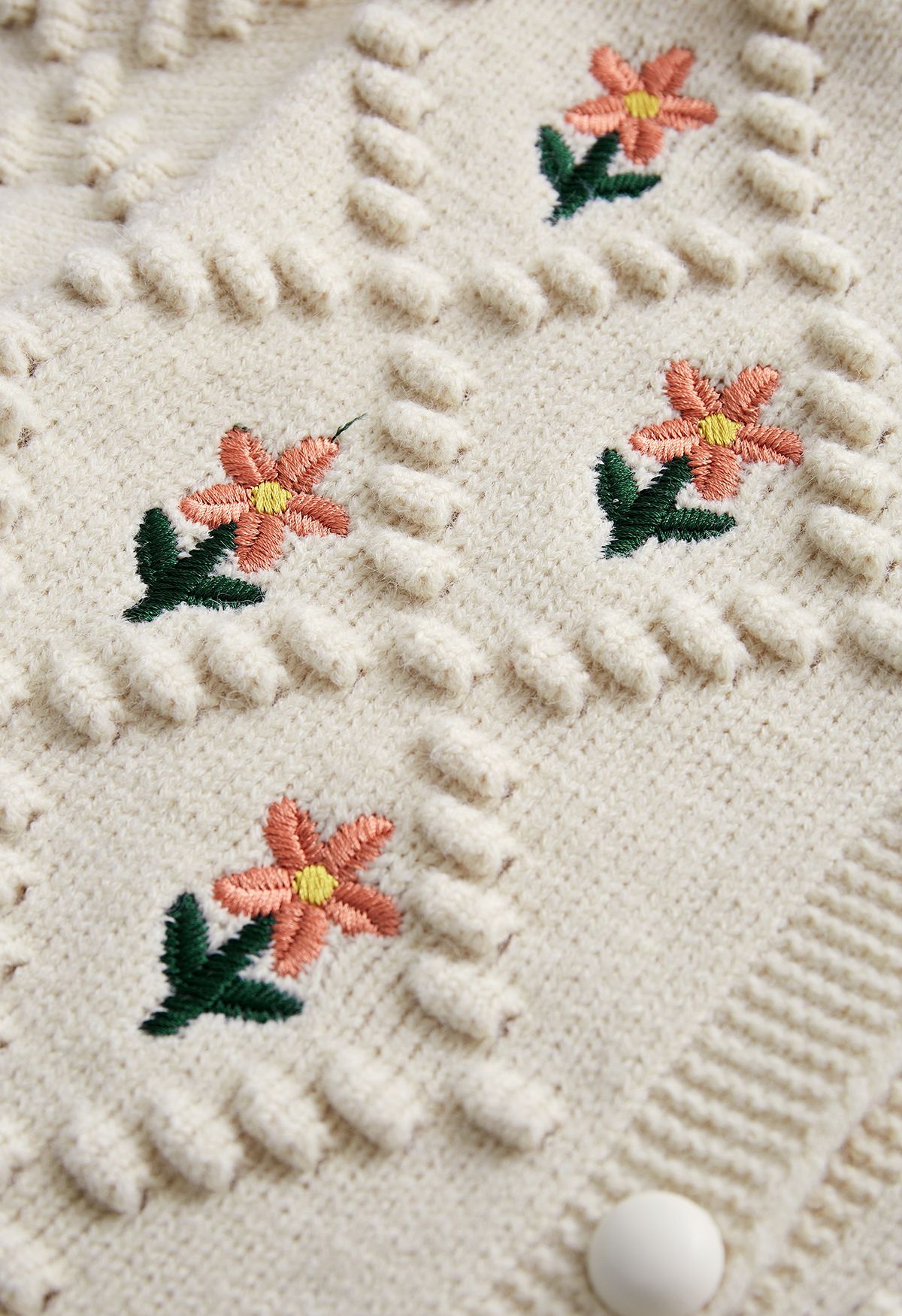 Cardigan in maglia a pois floreali per bambini in avorio