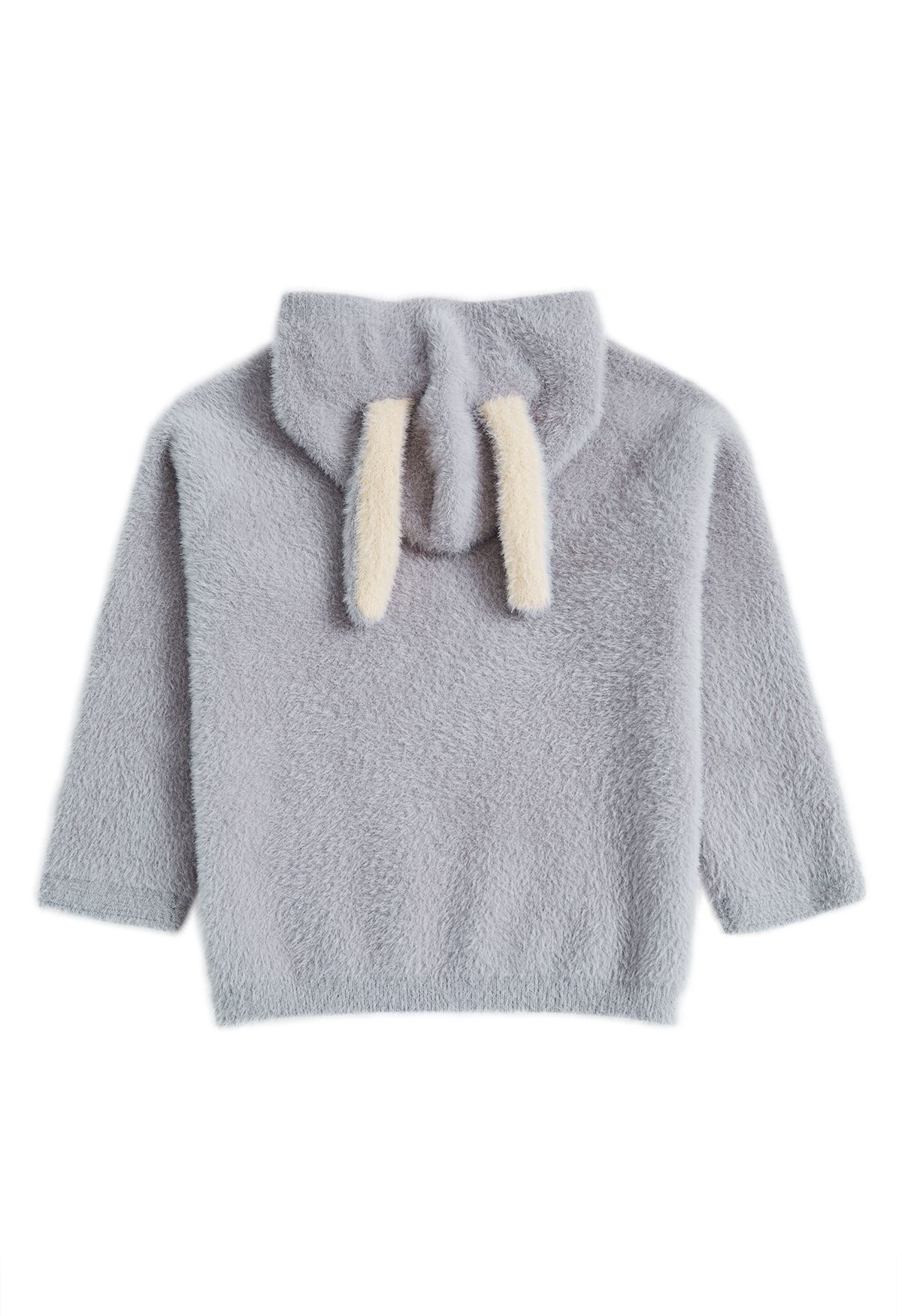 Maglione con cappuccio in maglia pelosa adorabile coniglietto in grigio per bambini
