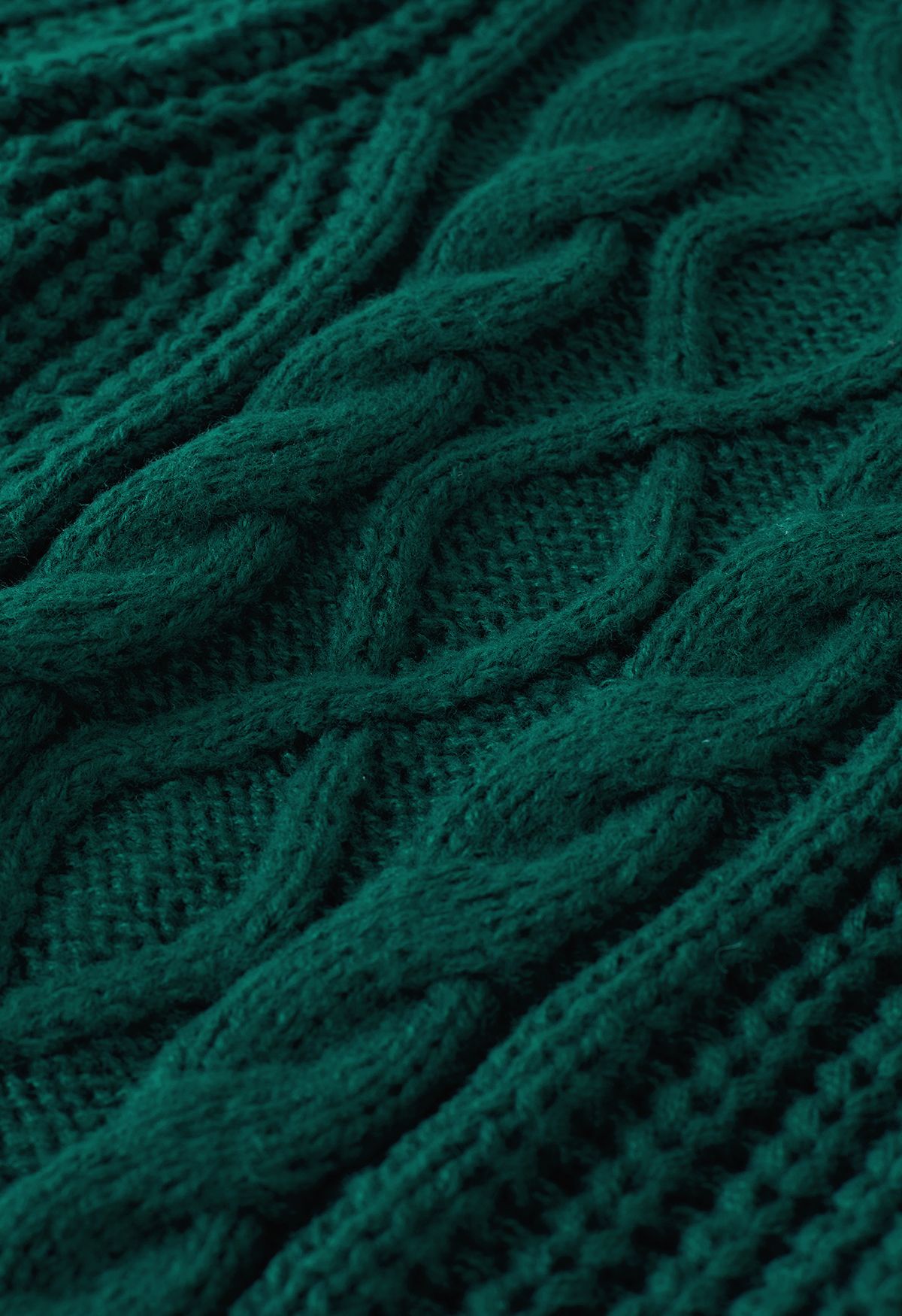 Maglione a coste intrecciate con maniche a bolla in verde scuro