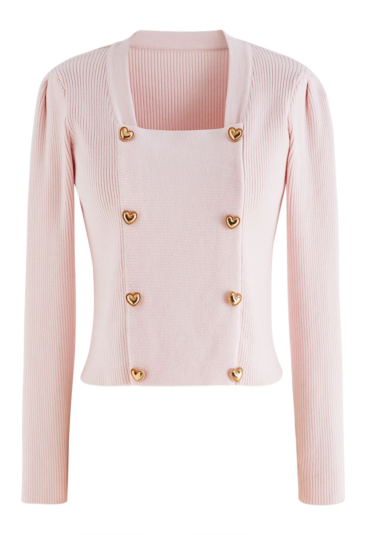 Top in maglia con scollo quadrato e bottoni a forma di cuore in rosa chiaro