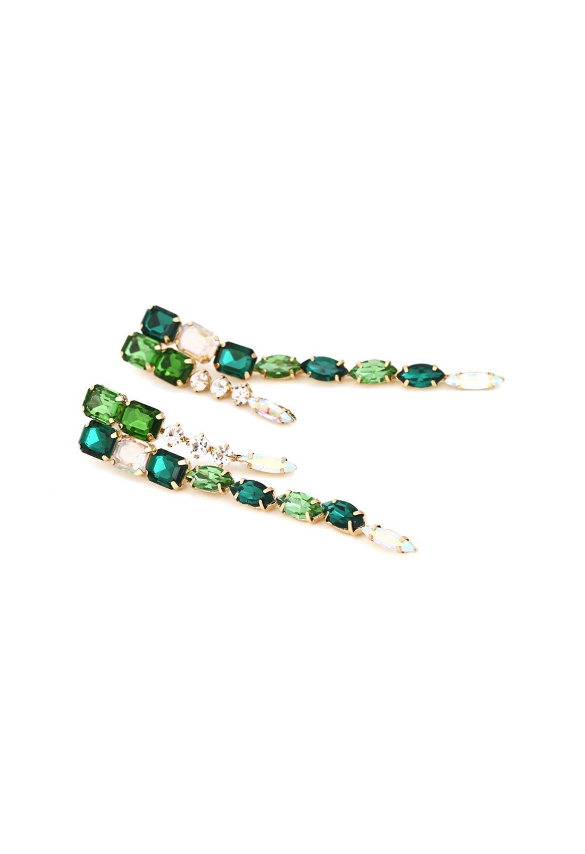 Orecchini pendenti lunghi con gemma di smeraldo di collegamento