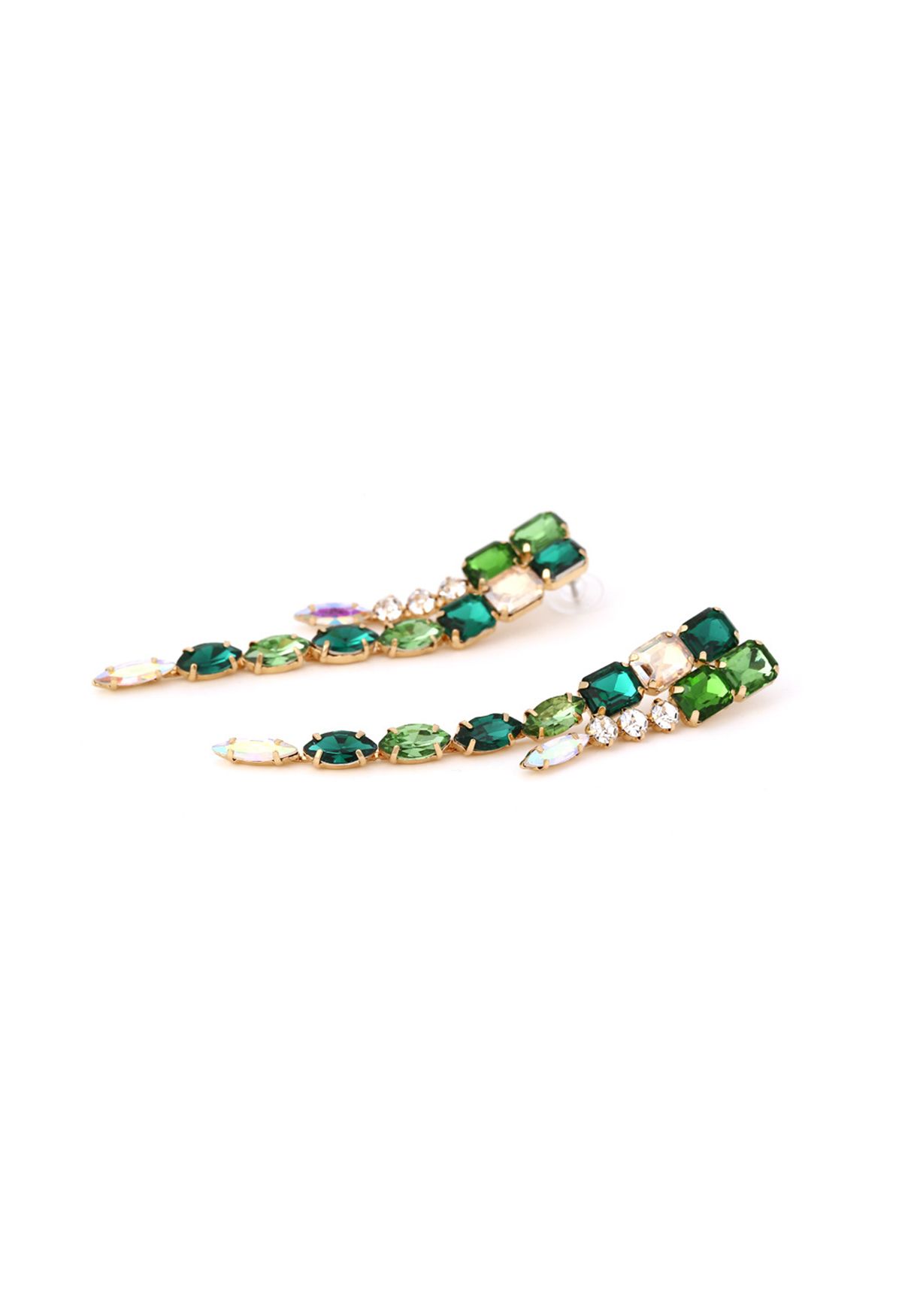 Orecchini pendenti lunghi con gemma di smeraldo di collegamento
