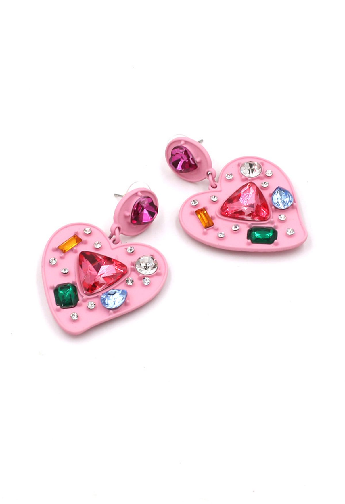 Orecchini di cristallo multicolore a forma di cuore in rosa
