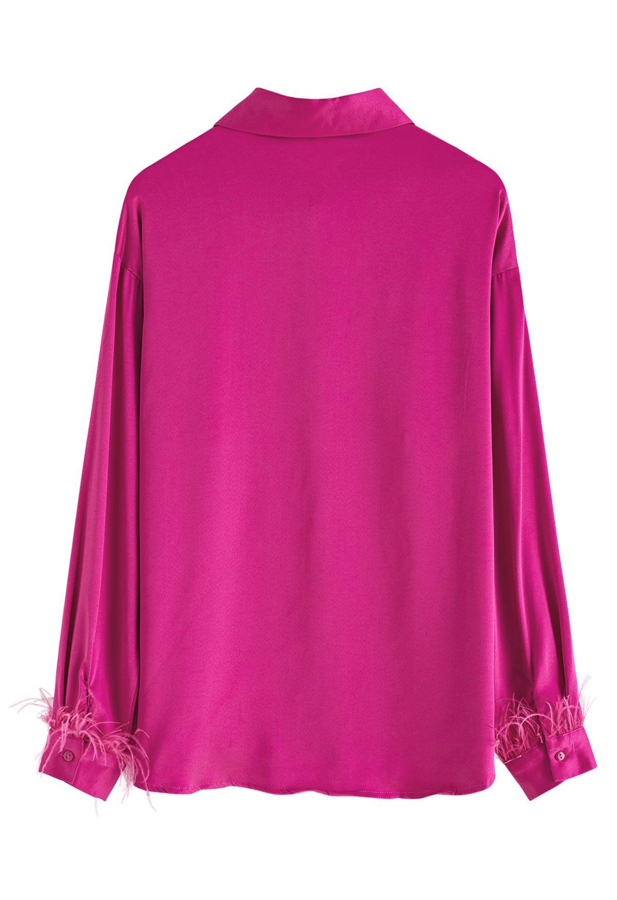 Camicia in raso con polsini con piume in rosa caldo