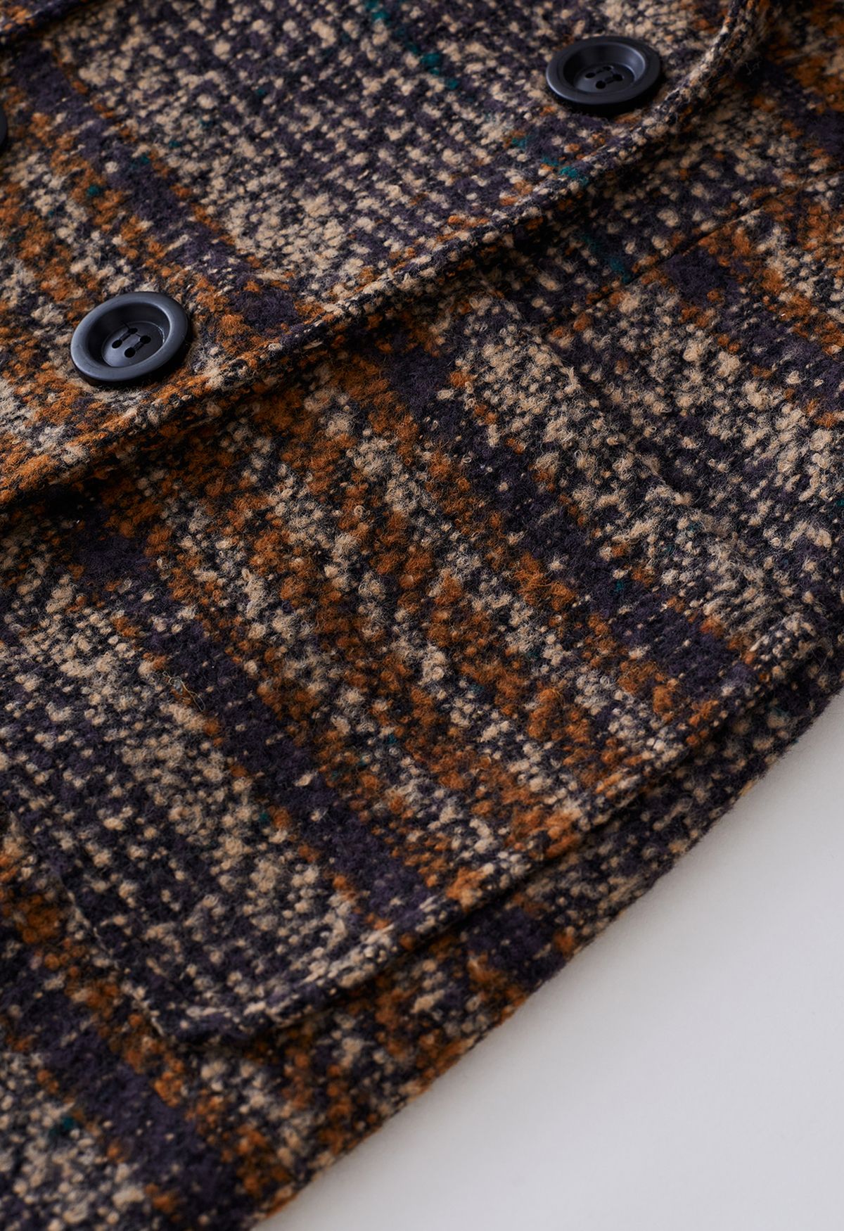 Cappotto scozzese doppiopetto in misto lana marrone