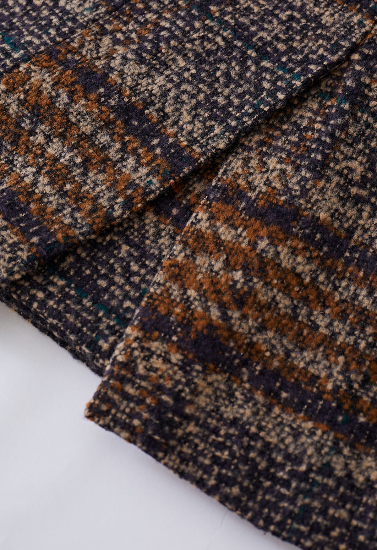 Cappotto scozzese doppiopetto in misto lana marrone