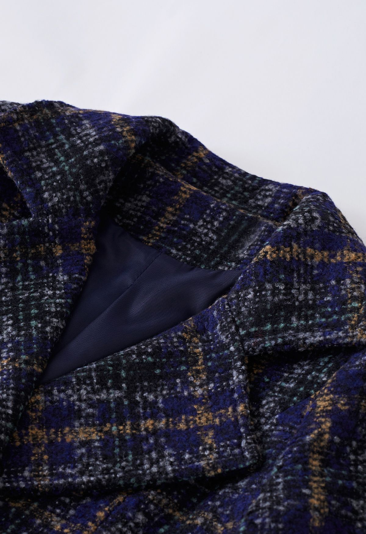 Cappotto scozzese doppiopetto in misto lana blu navy