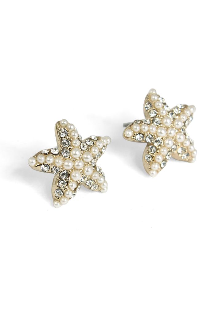 Orecchini a forma di stella marina con perle di cristallo