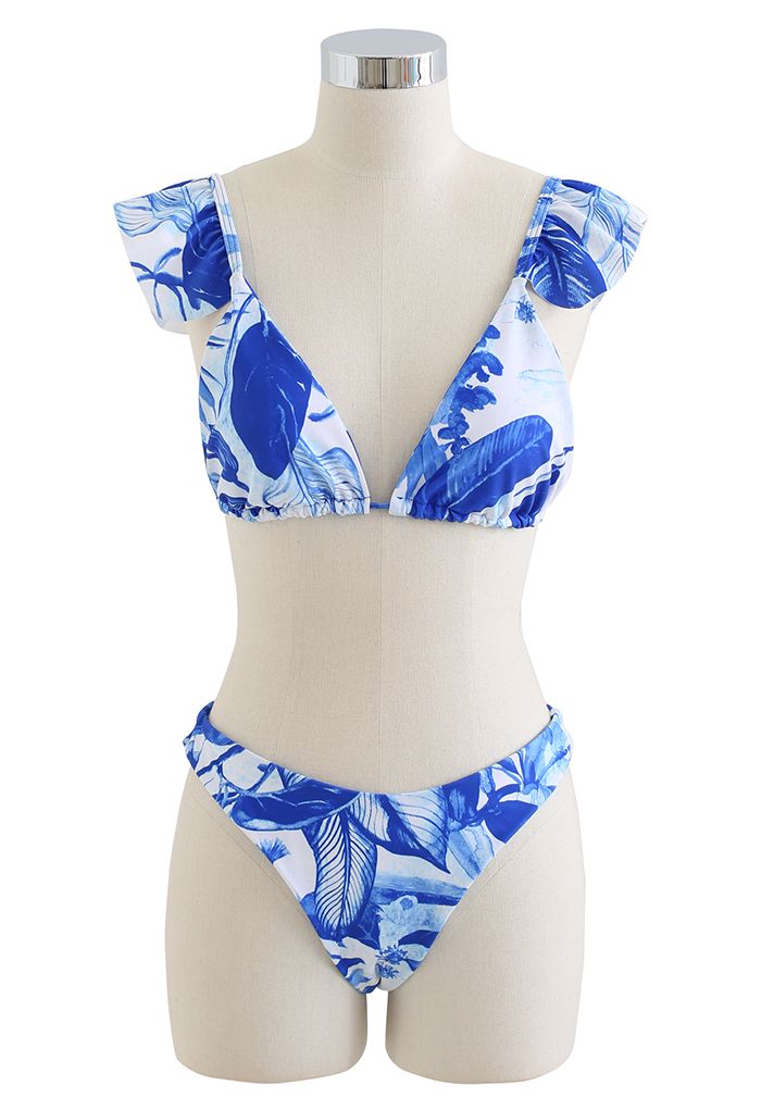 Set copri bikini con cinturino svolazzante Rainforest Vibe in blu