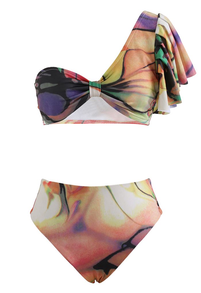 Set bikini monospalla riccamente colorato