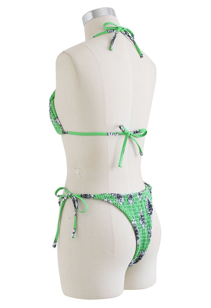 Set bikini arricciato floreale tonalità verde