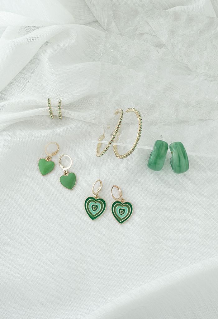 5 paia di orecchini di cristallo verde giada