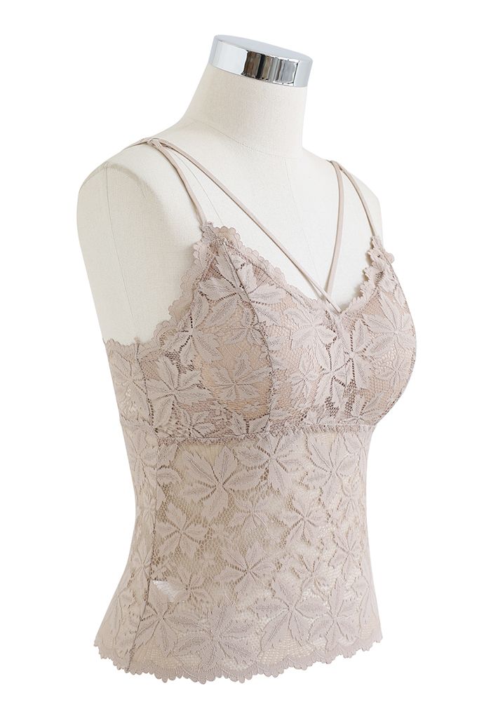 Top a bustino in pizzo Blossom in rosa nudo