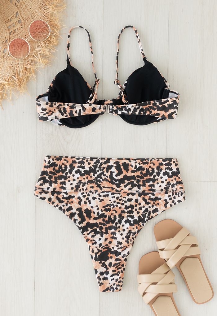 Set bikini a vita alta bustier con stampa leopardata
