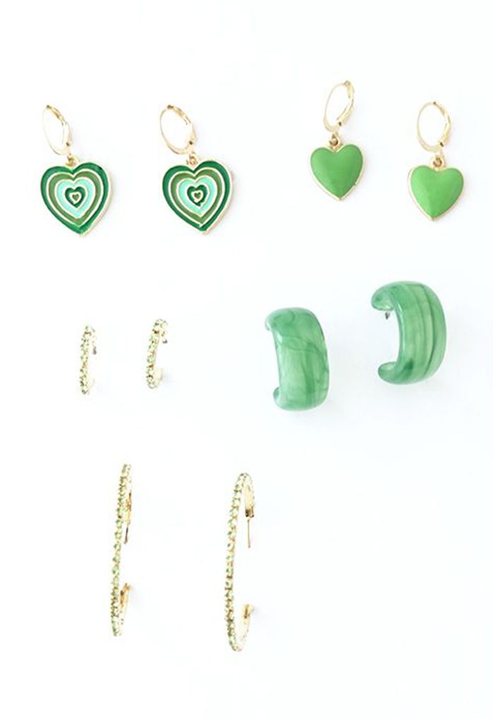 5 paia di orecchini di cristallo verde giada