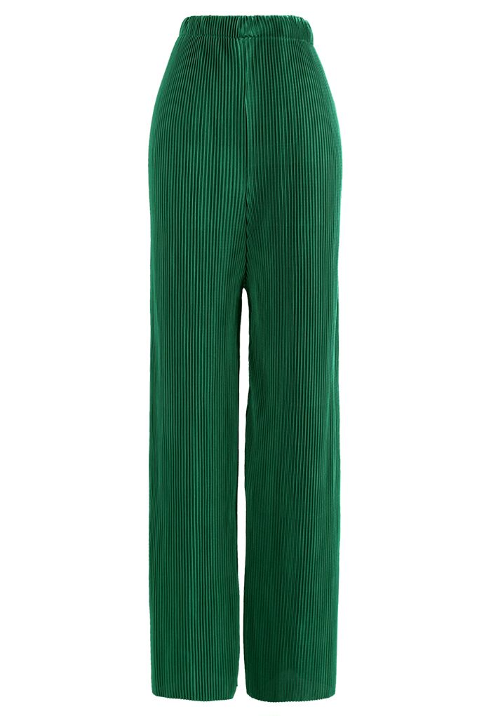 Completo plissettato con camicia e pantaloni in verde smeraldo