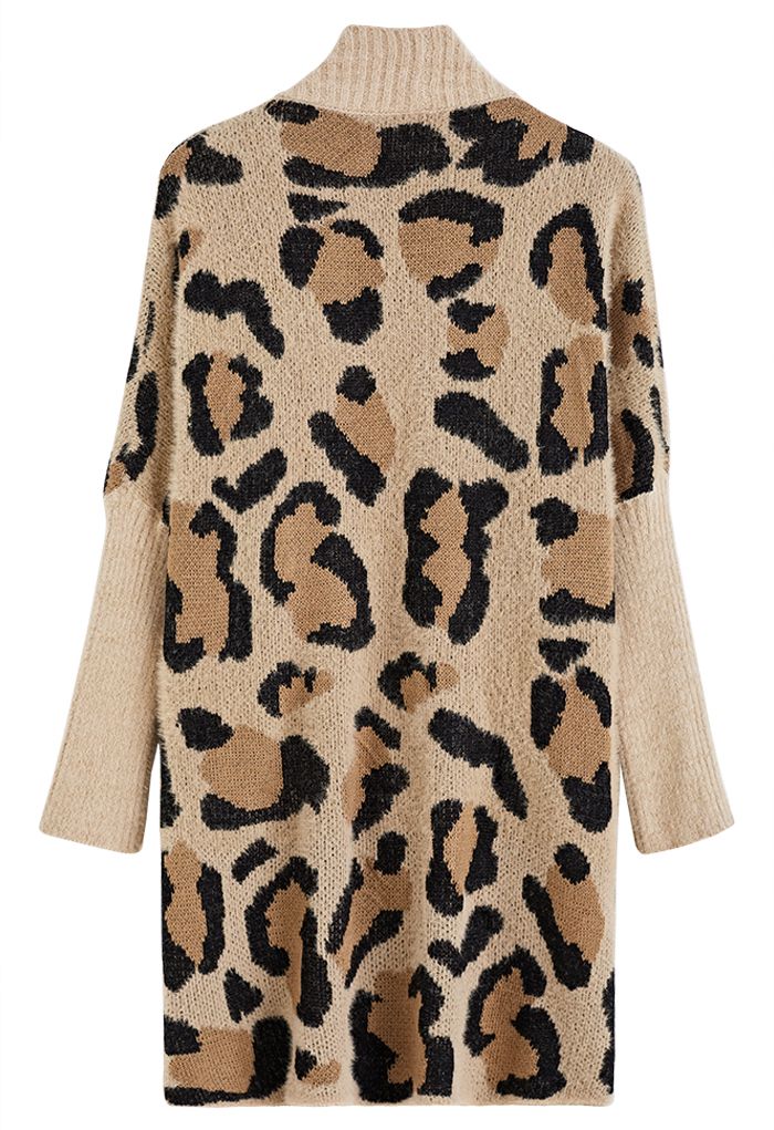 Cardigan aperto sul davanti con maniche a pipistrello leopardato fuzzy color cammello
