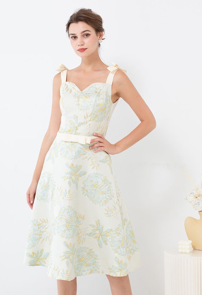 Squisito vestito longuette jacquard in rilievo floreale