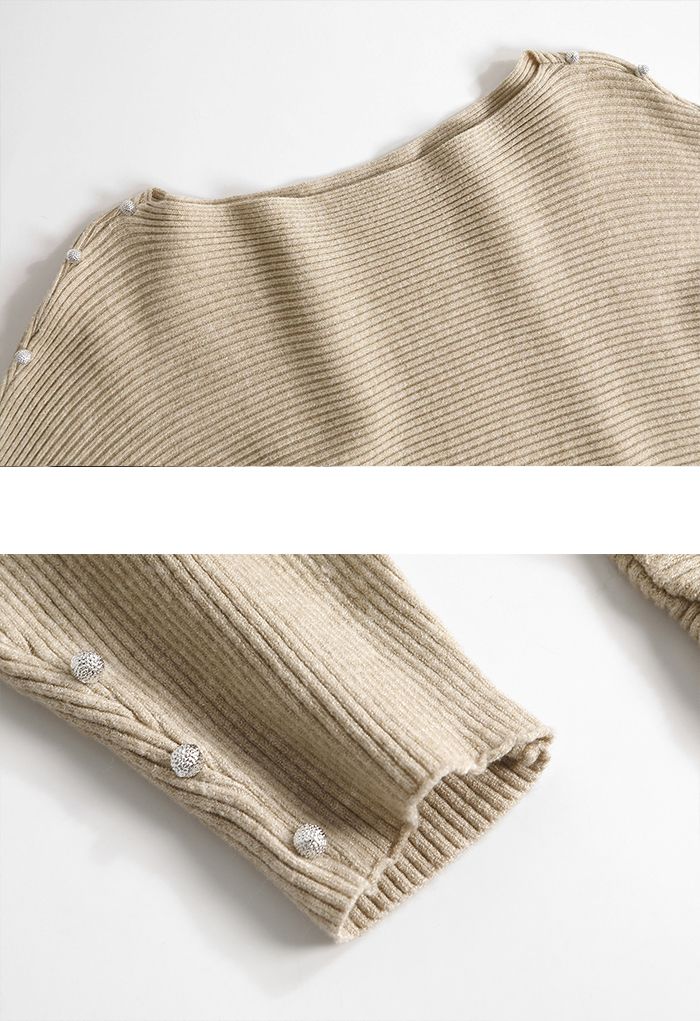Maglione in maglia con maniche a pipistrello perlato color cammello