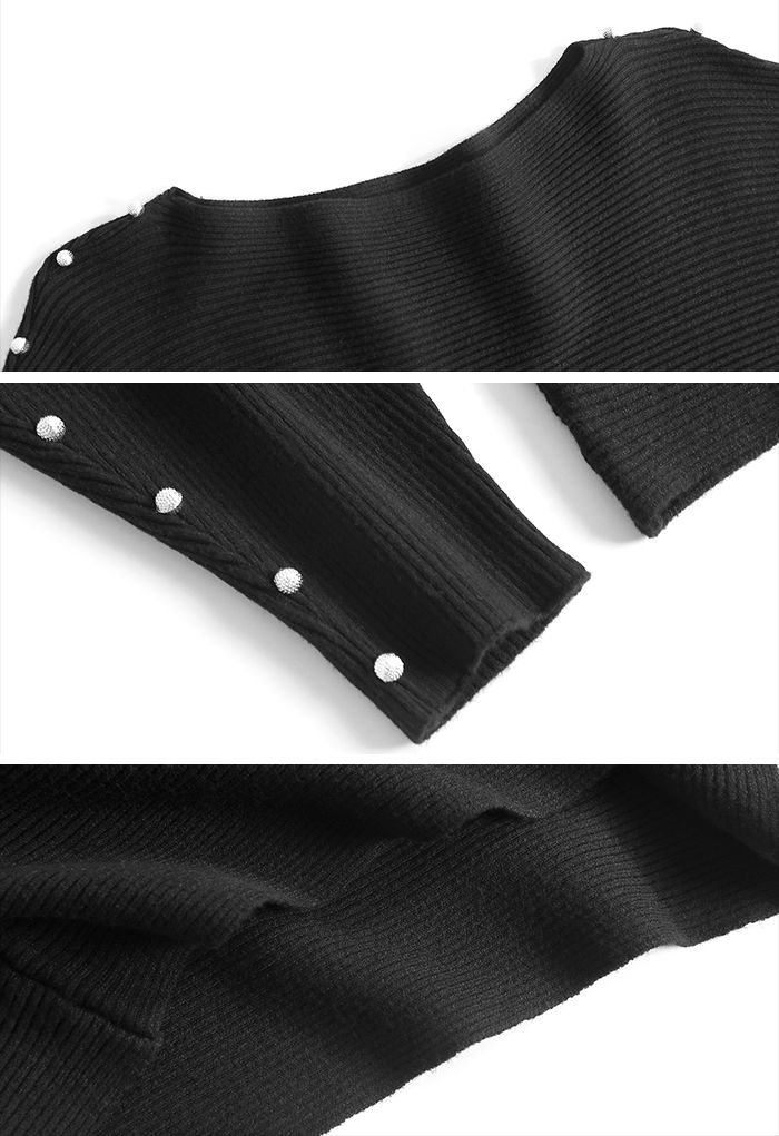 Maglione in maglia con maniche a pipistrello perlato in nero