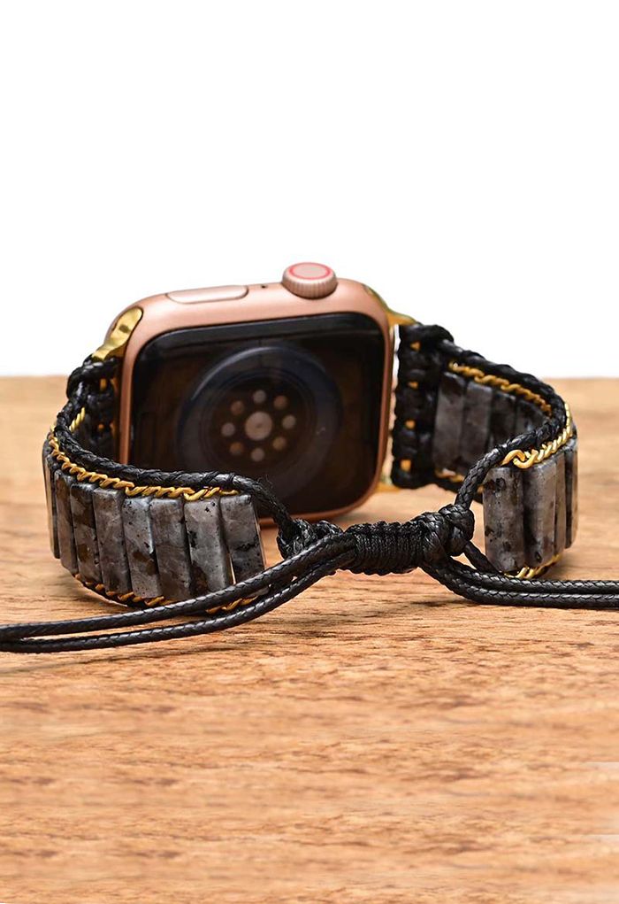 Cinturino per orologio con trama in pietra nera lucida