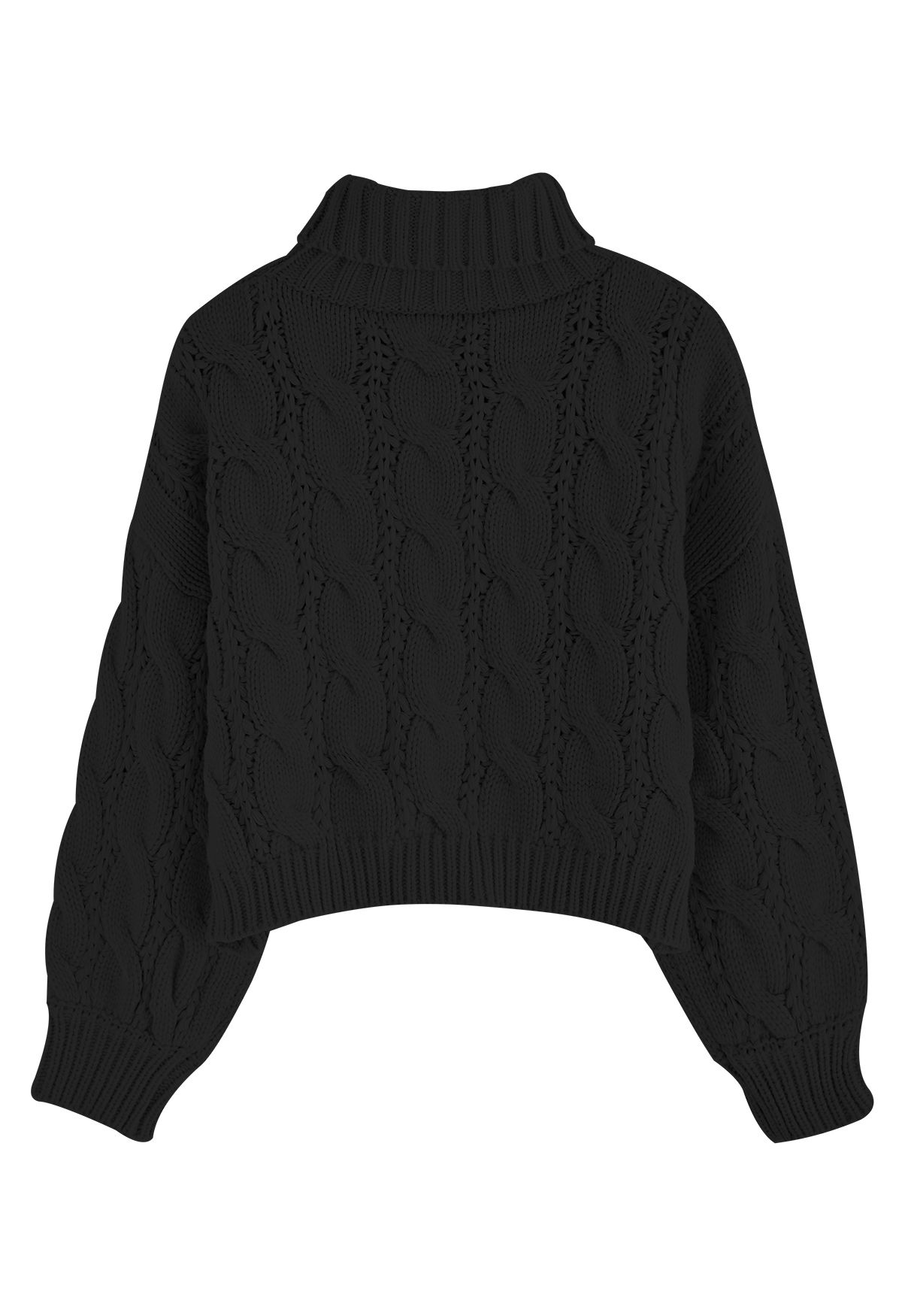 Maglione corto in maglia intrecciata a collo alto di colore nero