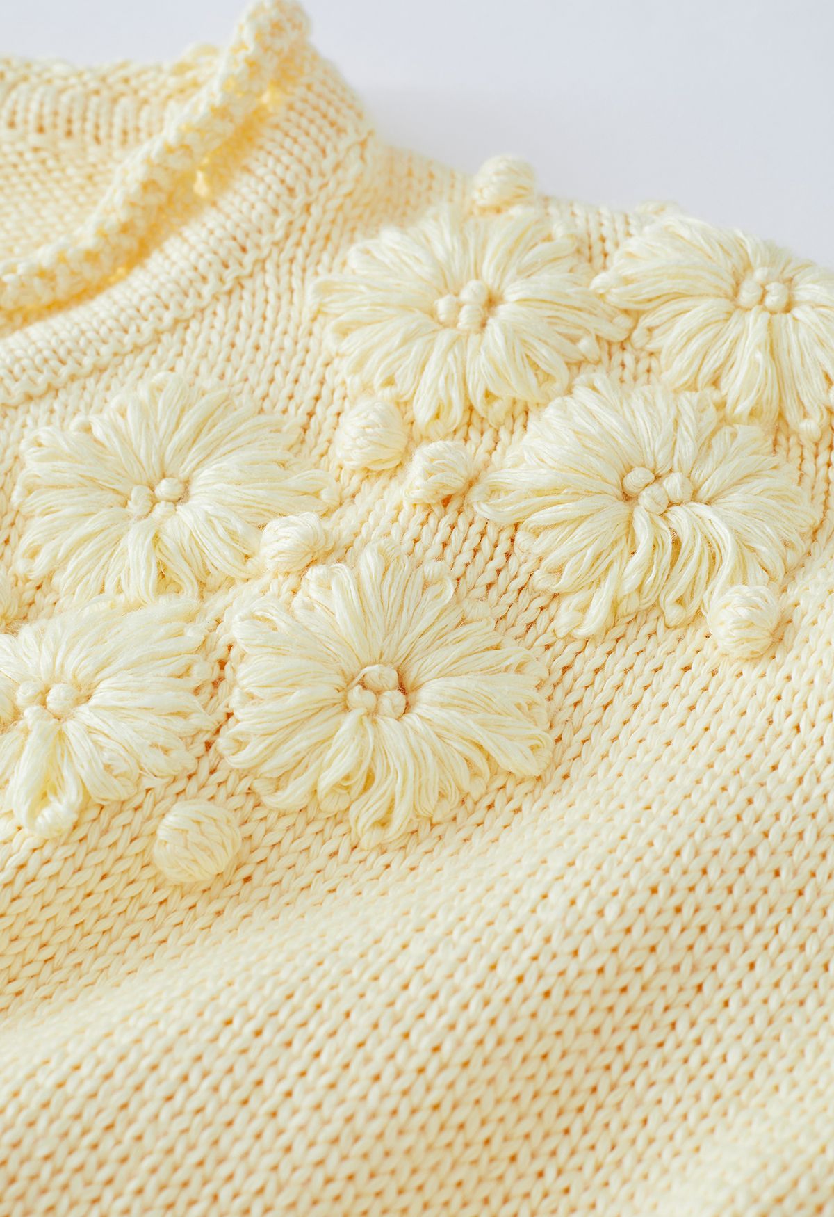 Maglione in maglia con scollo a V a punto floreale Blooming Passion in giallo